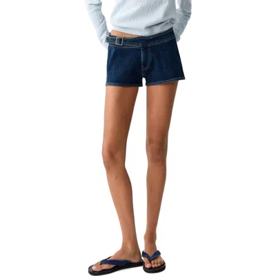 Mango Teen Belted Denim Minishorts In Blue