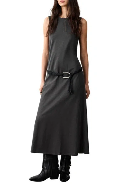 Mango Teen Belted Sleeveless Cotton Maxi Dress In Gray