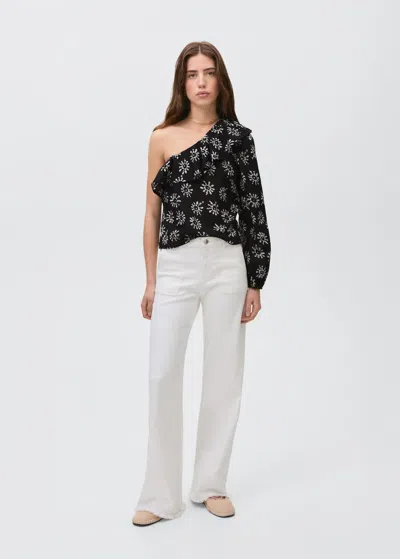 Mango Teen Asymmetrical Printed Blouse Black In Noir