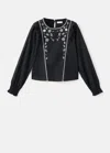 Mango Teen Ruffled Embroidered Top In Black