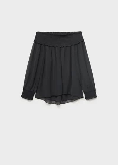 Mango Teen Strapless Blouse With Ruffled Panel Charcoal