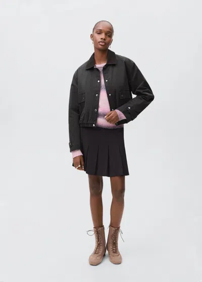 Mango Teen Blouson Bomber Col Chemise Gris Anthracite - Fille - M -  In Black