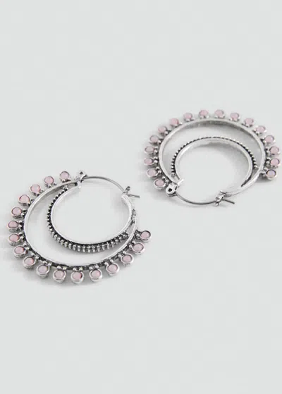 Mango Teen Semi-hoop Earrings Quartz Detail Silver