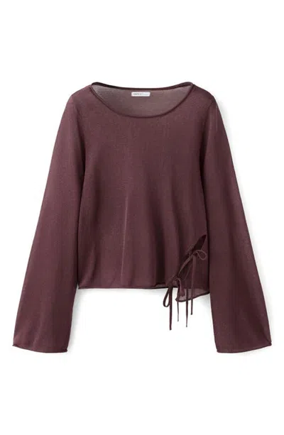 Mango Teen Bow Detail Boat Neck Sweater In Burgundy