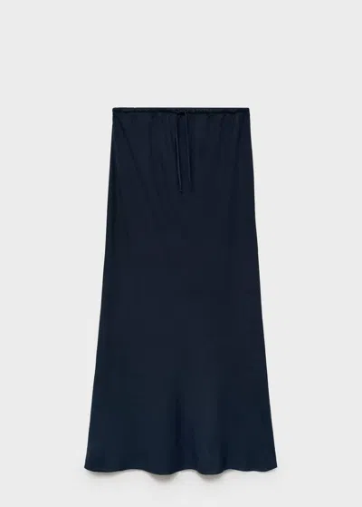 Mango Teen Bow Linen Skirt Dark Navy