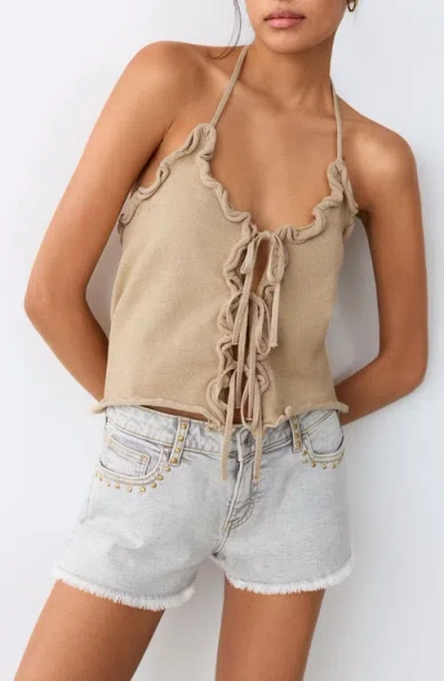 Mango Teen Bows Knit Halter Top In Neutral
