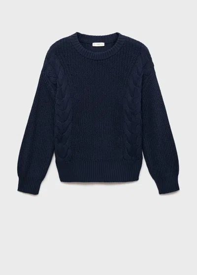 Mango Teen Braided Knitted Sweater Navy In Blue