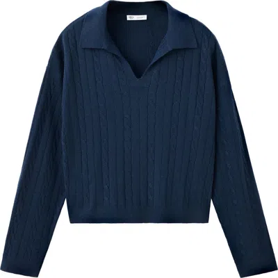Mango Teen Braided Polo Neck Sweater In Blue