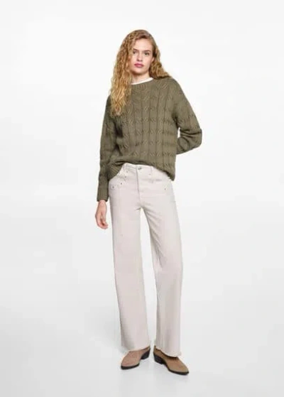 Mango Teen Braids Knit Sweater Green