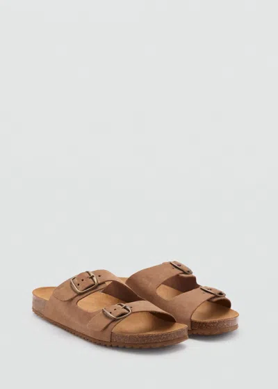 Mango Teen Buckles Leather Sandal Medium Brown