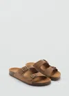 Mango Teen Buckles Leather Sandal Medium Brown In Medium Brown