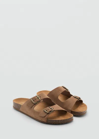 Mango Teen Buckles Leather Sandal Medium Brown
