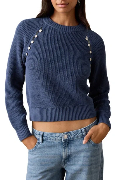 Mango Teen Button Detail Crop Sweater In Blue
