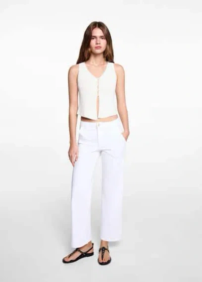 Mango Teen Buttoned Knit Top Off White