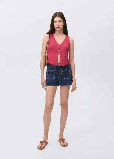 Mango Teen Buttoned Knit Top Strawberry