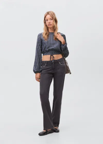 Mango Teen Blouse Carreaux Détail Lurex Gris - Fille - L -  In Gray