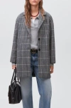 Mango Teen Check Longline Coat In Blue