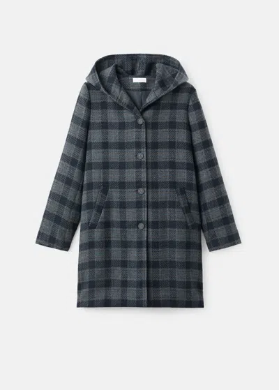 Mango Teen Checked Cloth Coat Navy In Blue