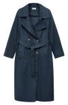 Mango Teen Classic Belted Trench Coat In Blue