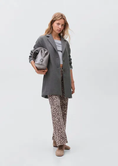 Mango Teen Manteau Coupe Midi Drap De Laine Gris - Fille - L -  In Gray
