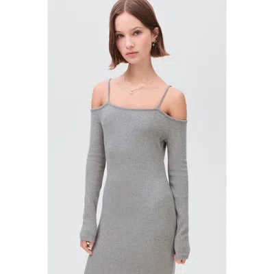 Mango Teen Cold Shoulder Long Sleeve Knit Dress In Gray