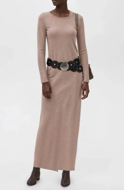 Mango Teen Cold Shoulder Long Sleeve Knit Maxi Dress In Brown