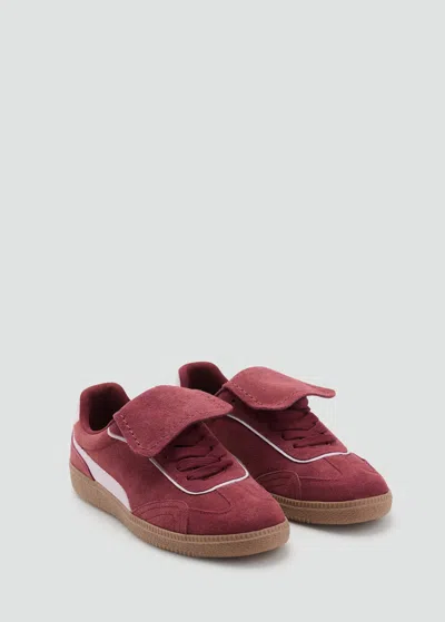 Mango Teen Combined Suede Leather Trainers Burgundy