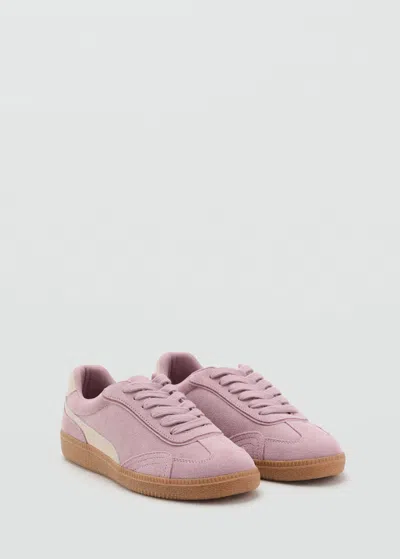 Mango Teen Combined Suede Leather Trainers Pale Pink