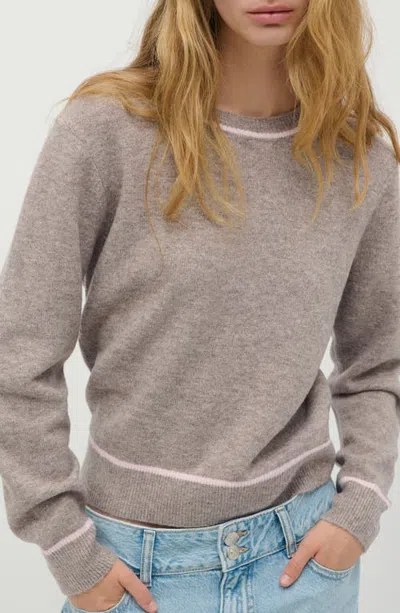 Mango Teen Contrast Detail Crewneck Sweater In Nude