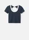 Mango Teen Contrasting Collar Cotton T-shirt Navy In Black