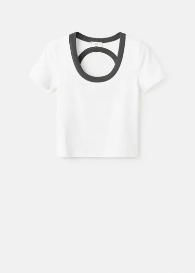 Mango Teen Contrasting Collar Cotton T-shirt Off White
