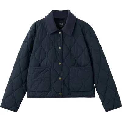 Mango Teen Corduroy Trim Padded Jacket In Blue