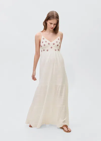 Mango Teen Cotton Dress With Embroidered Details Off White