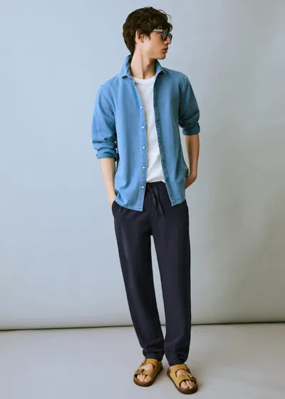 Mango Teen Cotton Linen-blend Trousers Navy