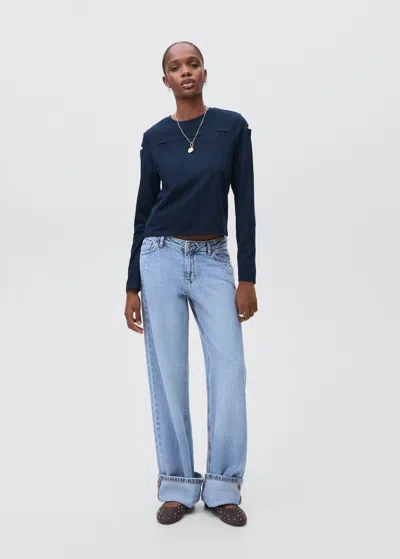 Mango Teen Cotton T-shirt With Cut-out Navy In Blue