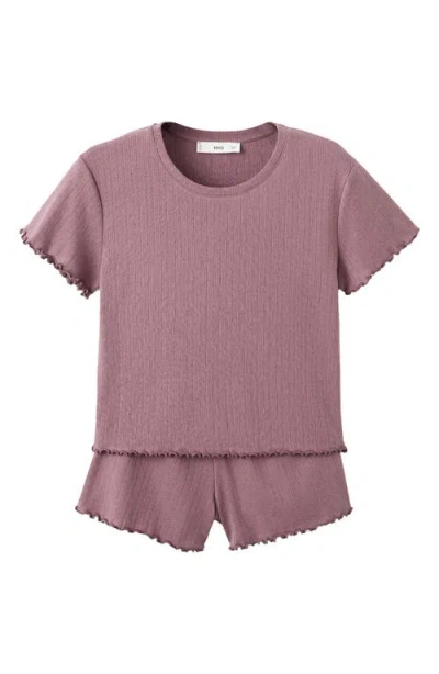 Mango Teen Cotton-blend Pointelle Short Pajamas In Pink