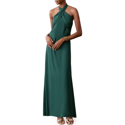 Mango Teen Crepe Halter Maxi Dress In Blue