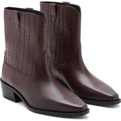 Mango Teen Croc Embossed Bootie In Brown