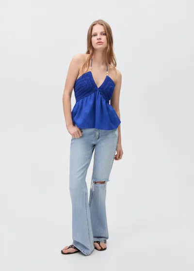 Mango Teen Crochet Beaded Top Vibrant Blue