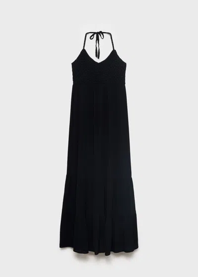 Mango Teen Crochet Panel Dress Black