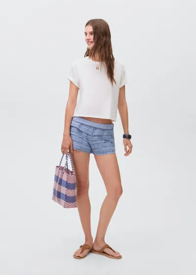 Mango Teen Crochet Shorts With Ruffles Mint Green