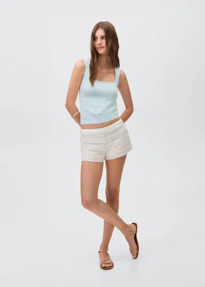Mango Teen Crochet Shorts With Ruffles Off White
