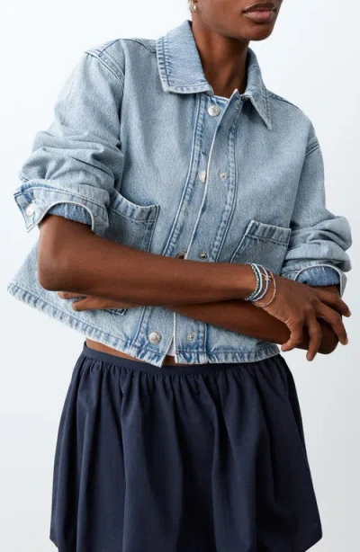 Mango Teen Crop Denim Workwear Jacket In Blue