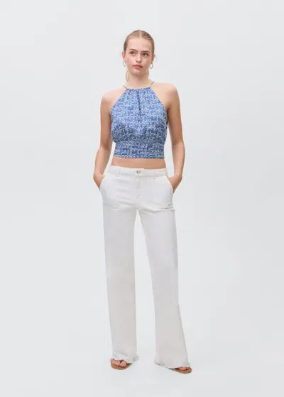Mango Teen Printed Halter-neck Cropped Top Dark Navy