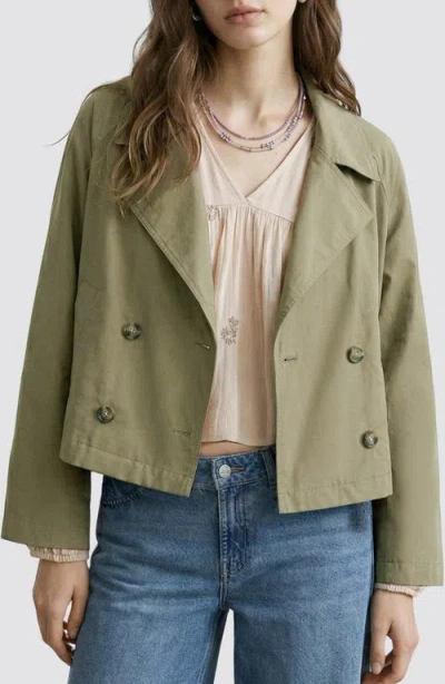 Mango Teen Crop Trench Coat In Green