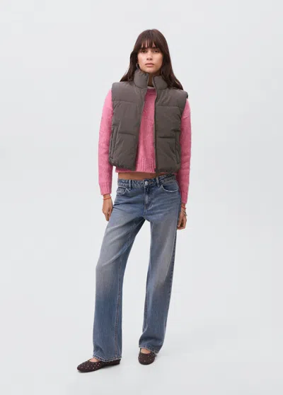 Mango Teen Cropped Quilted Gilet Brown