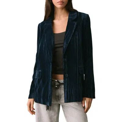 Mango Teen Crushed Velvet Blazer In Blue