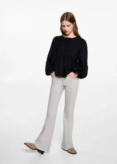 Mango Teen Decorative Seam Flared Jeans Denim Grey