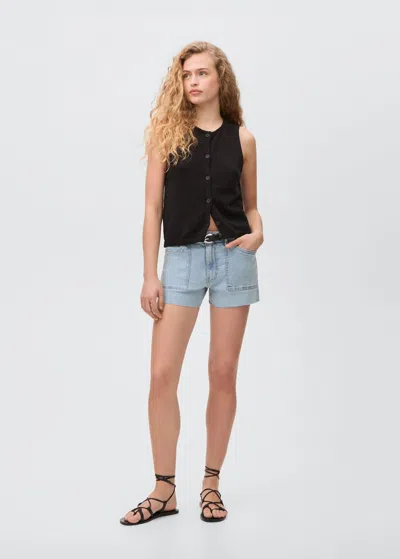 Mango Teen Denim Shorts With Frayed Hem Light Blue In Bleu Clair