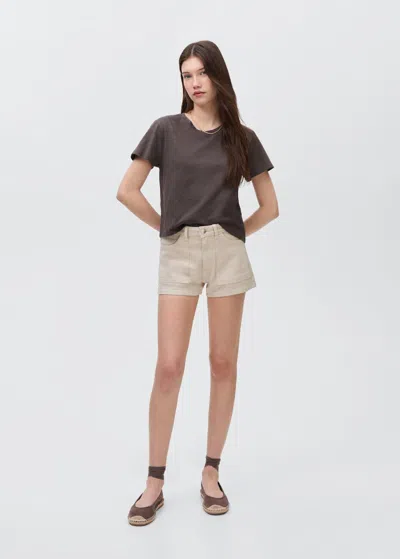 Mango Teen Denim Shorts With Pockets In Light/pastel Grey